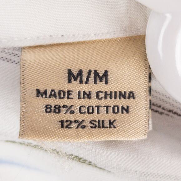 Tommy Bahama Silk Blend Buton Down Men's Medium White with Geometric Blue Green - Picture 7 of 12